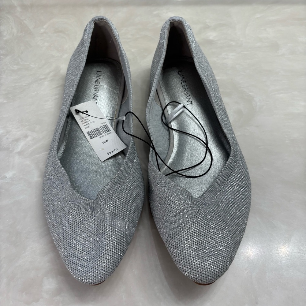 Silver Pointed Toe Flats | Lane Bryant 10W